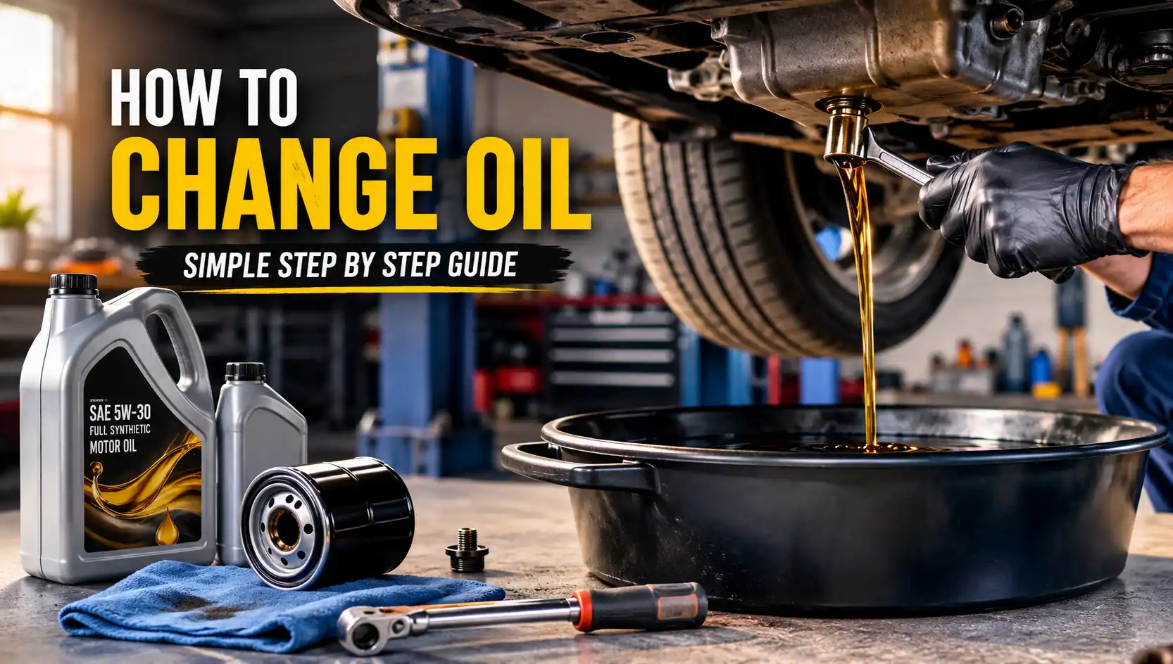 How to change oil on a car with a mechanic adding fresh engine oil in a garage